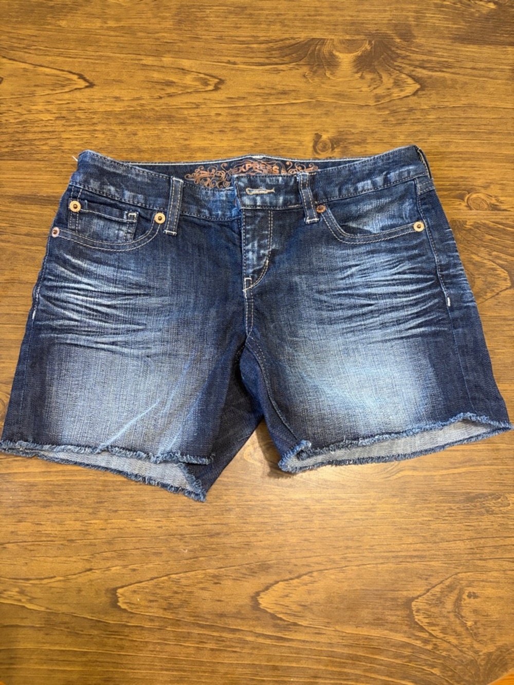Express Women's Blue Washed Denim Cutoff Shorts